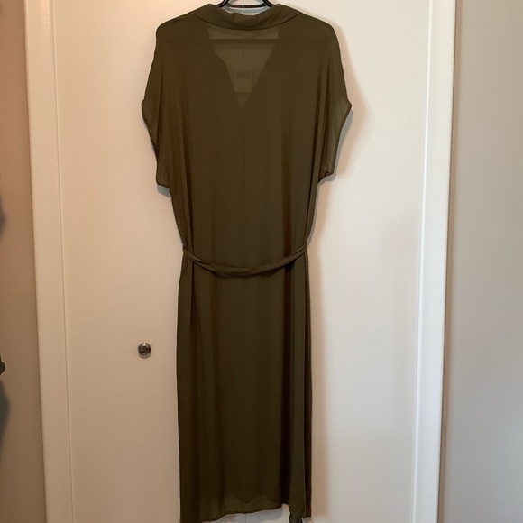 New Lucky Brand Olive Green Chiffon Button Up Maxi Dress Size Large - Picture 3 of 8